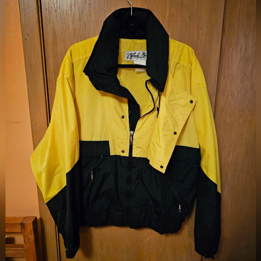 Vintage 80s Black Bear Jacket Parka Ski Yellow